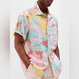GAP Men’s Oversized Linen-Cotton Floral Shirt, Size L